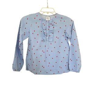 Jacadi Paris Girls Light Blue Floral Ruffle Long Sleeve Blouse - Size 10